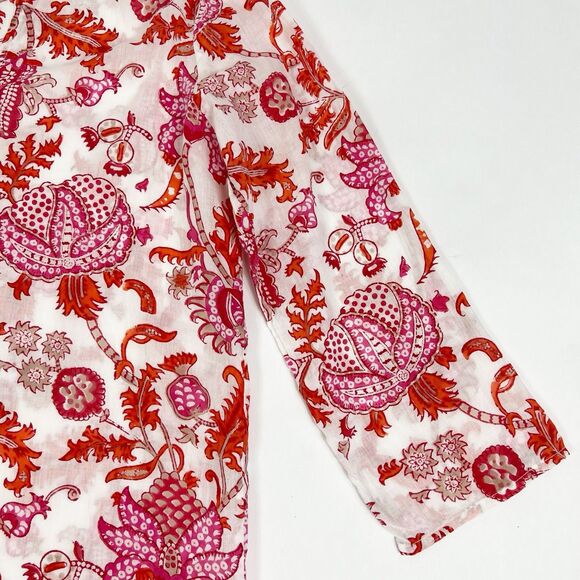 Roller Rabbit Amanda Kurta Paisley Orange V-Neck 3/4 Sleeve Tunic Small - Picture 5 of 10